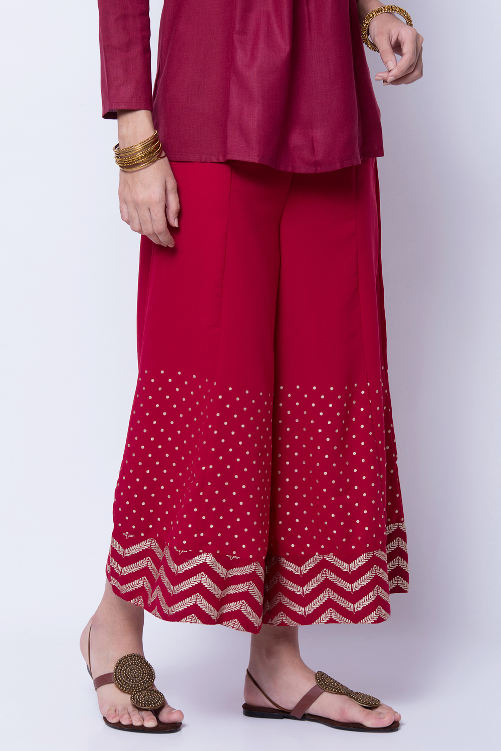 Maroon Poly Cotton Palazzo image number 0