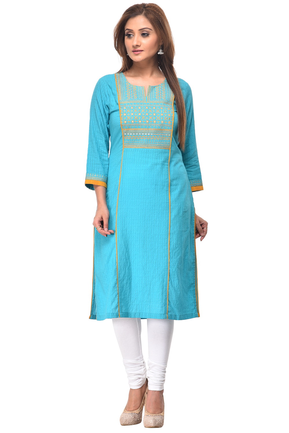 Turquoise Straight Cotton Kurta image number 0