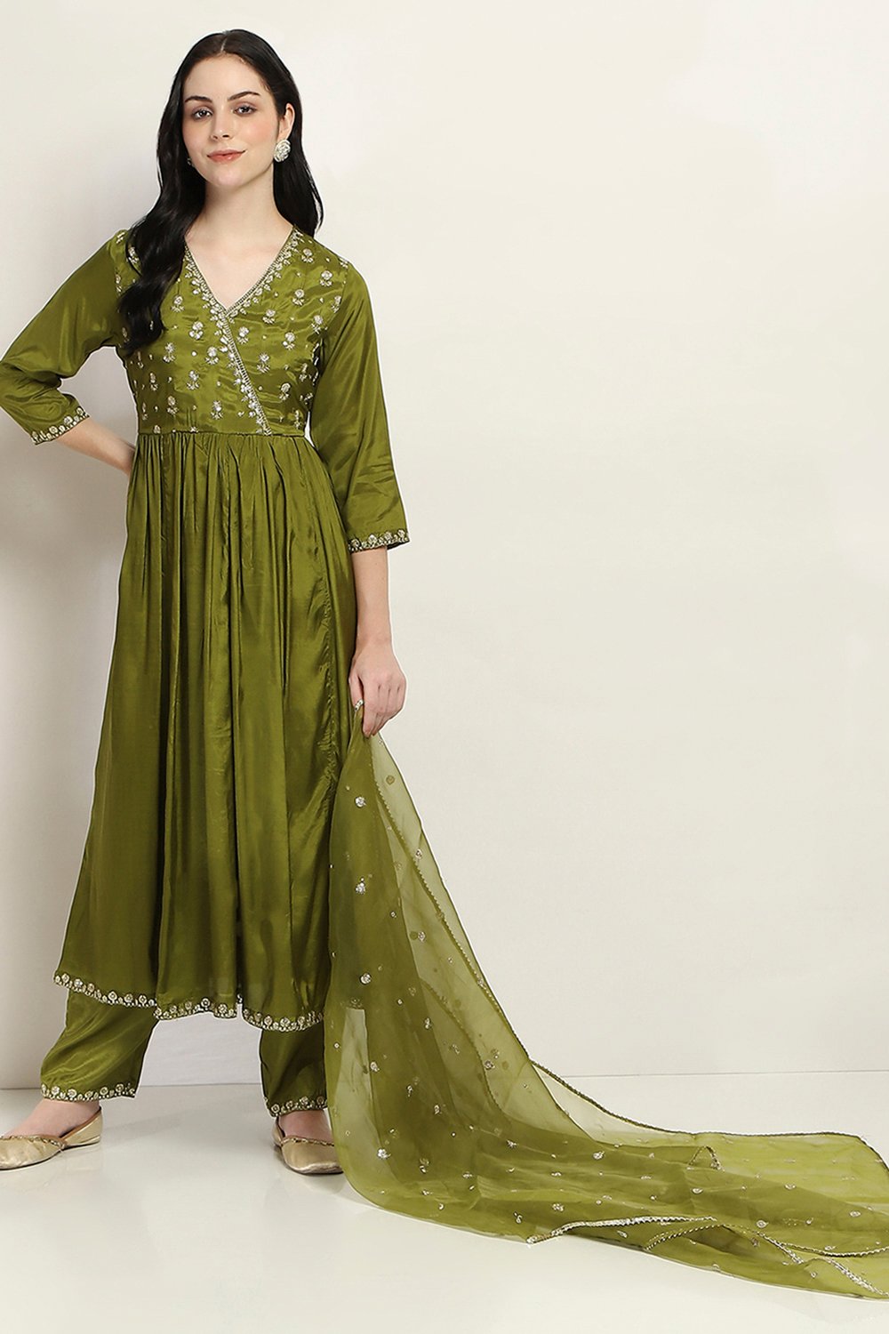 Green Viscose Kalidar Set image number 0