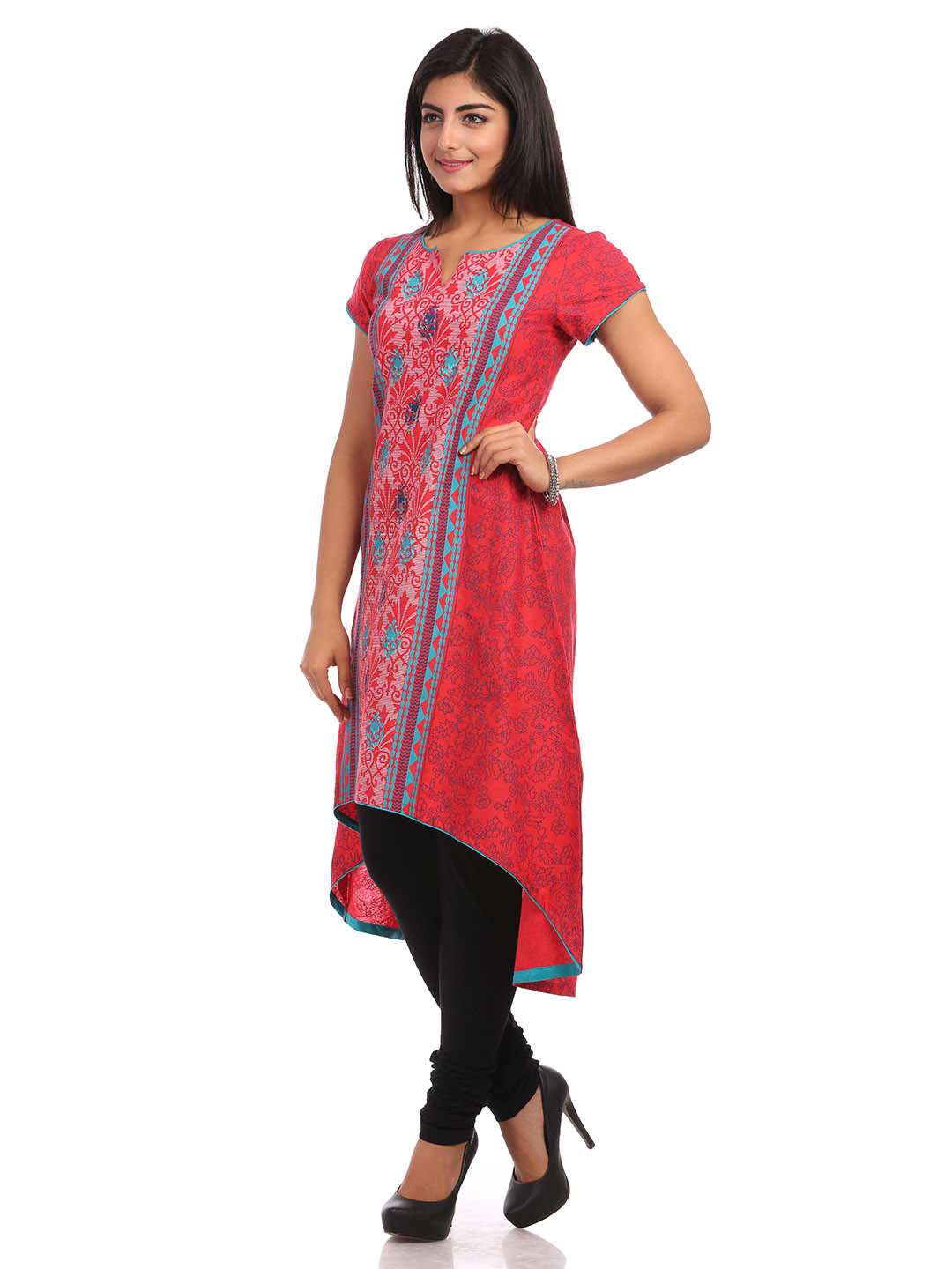Red Asymmetric Cotton Kurta image number 3