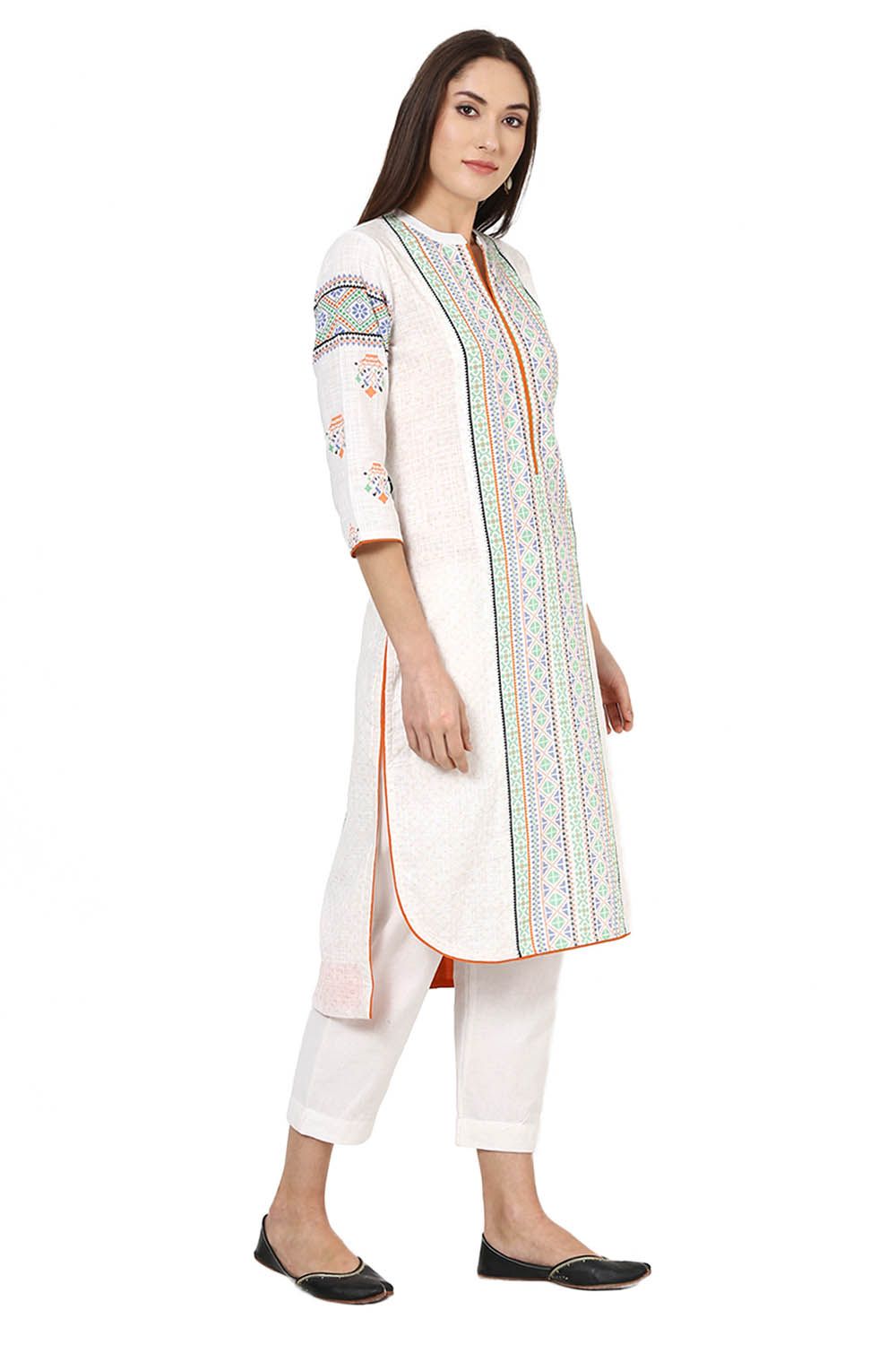 White Straight Cotton Kurta image number 3