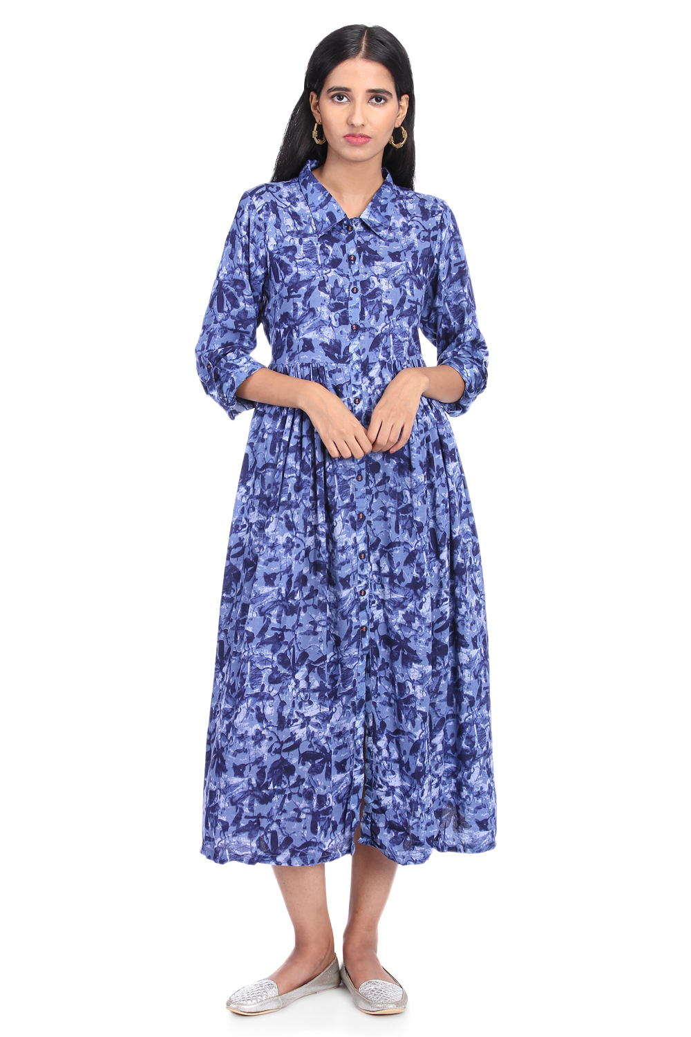 Blue Flared Viscose Rayon Dress image number 0