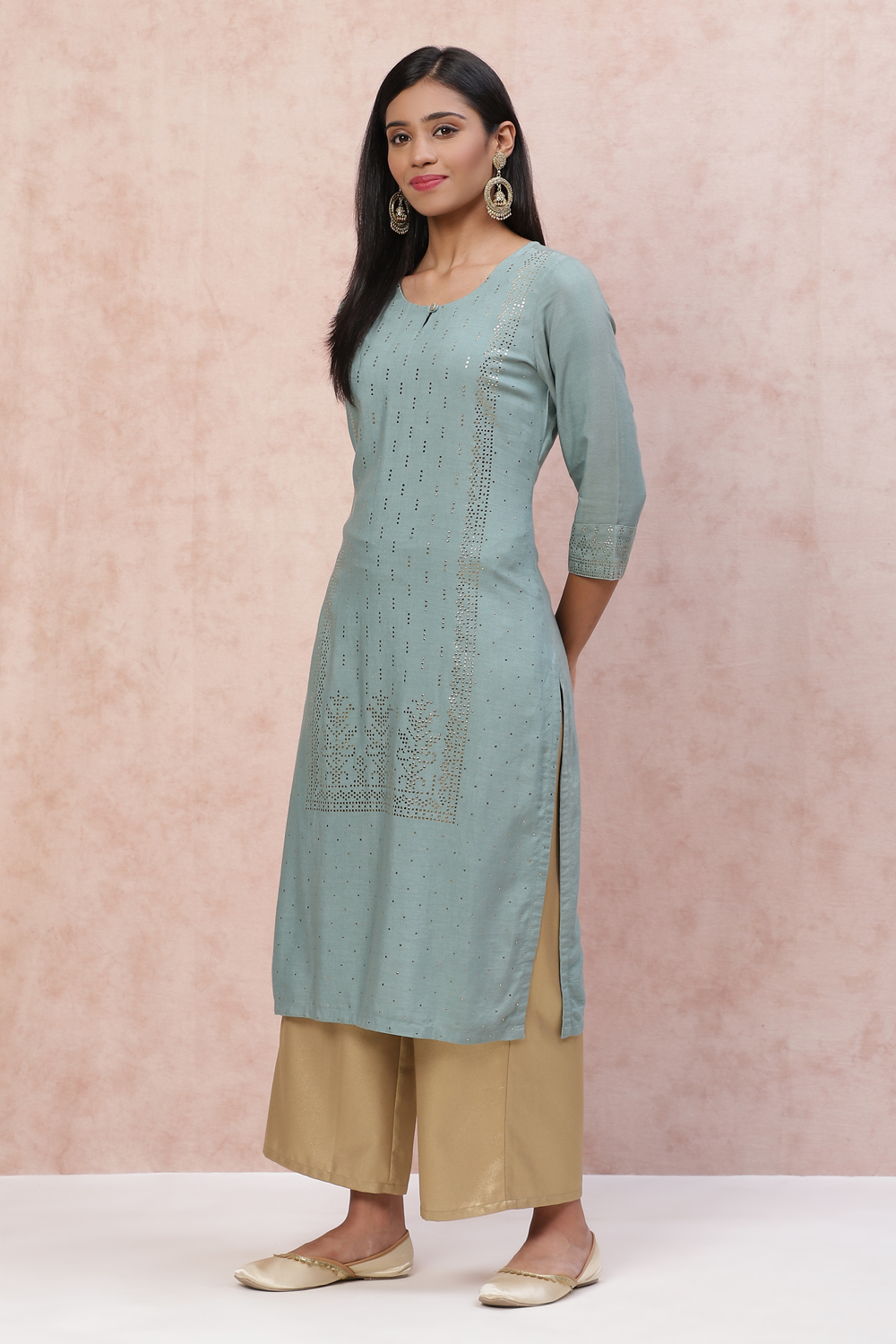 Grey LIVA Straight Kurta image number 2