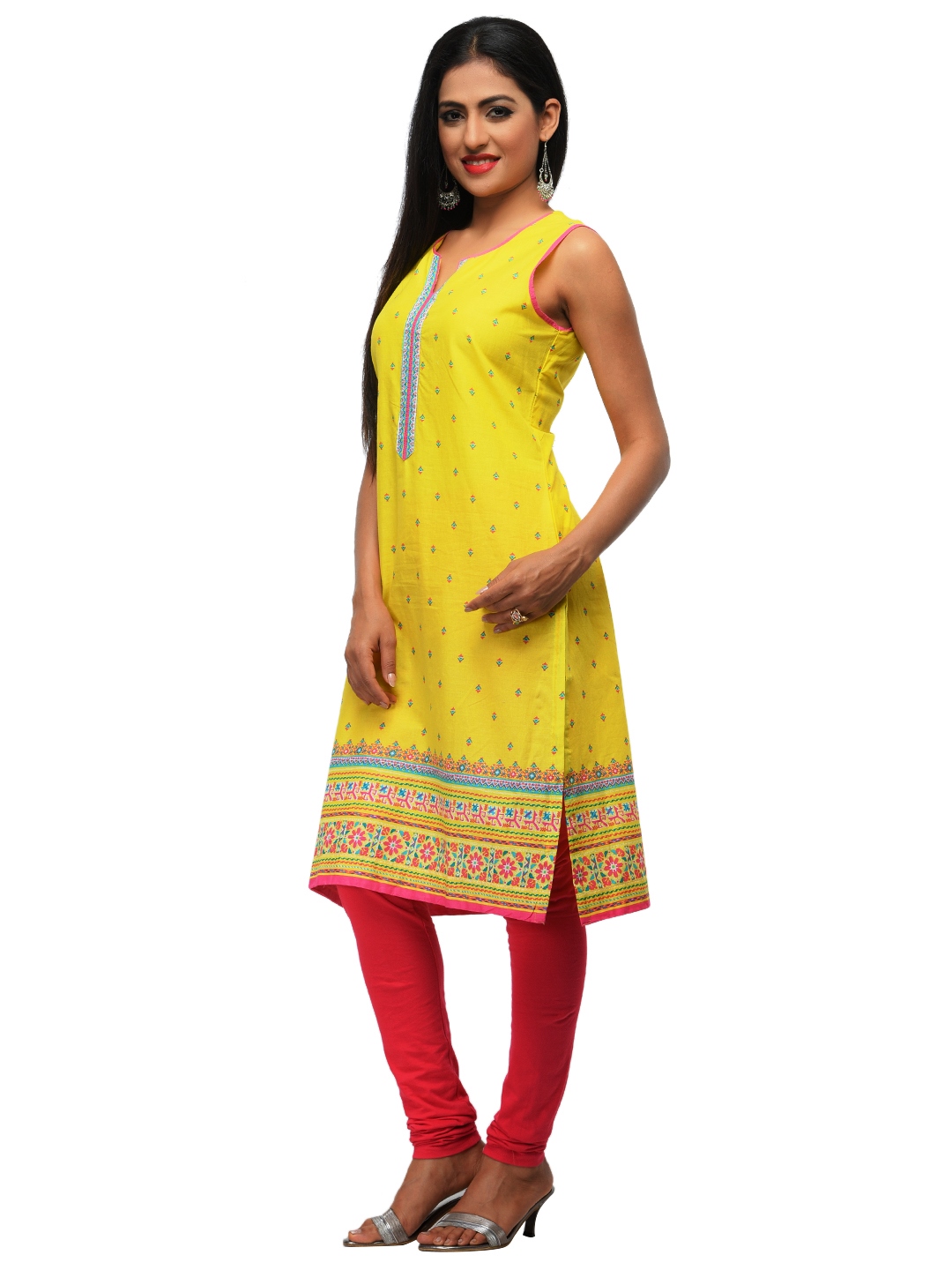 Lime Cotton Straight Kurta image number 1