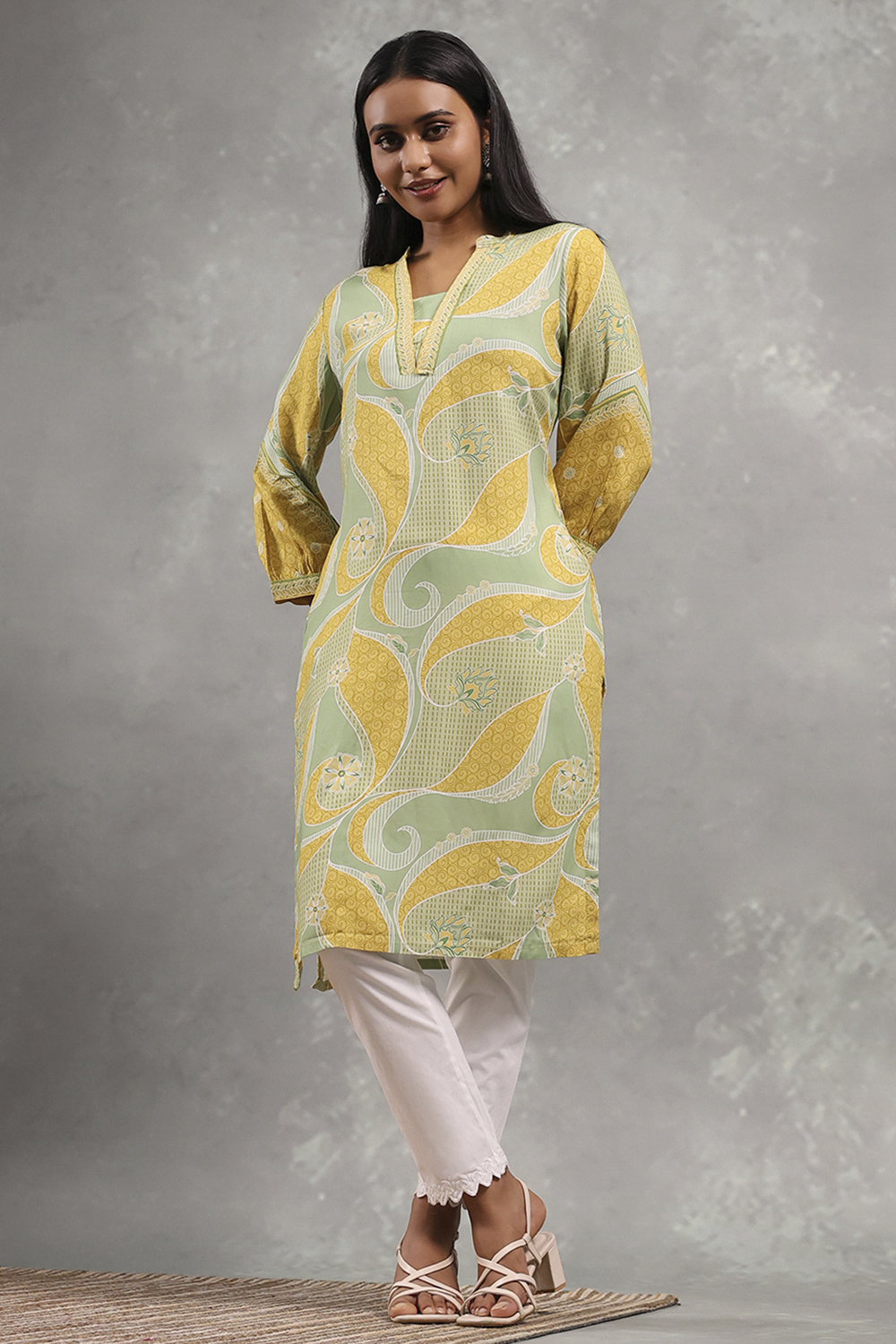 Ecru Viscose Rayon Printed Straight Kurta image number 3