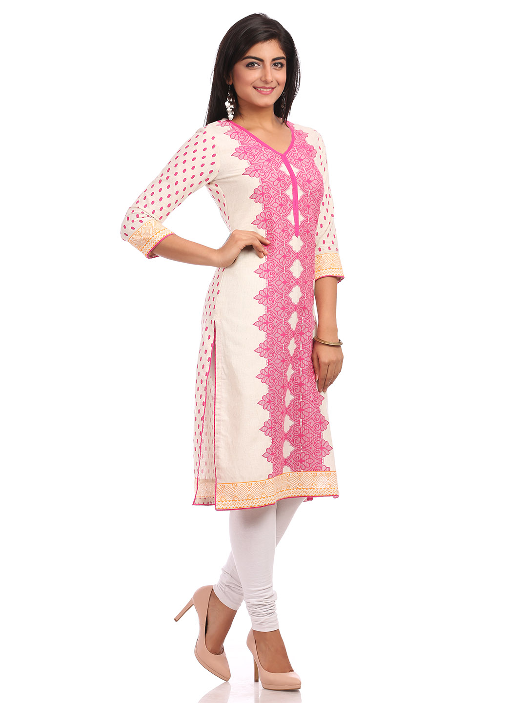 Beige Straight Cotton Kurta image number 2
