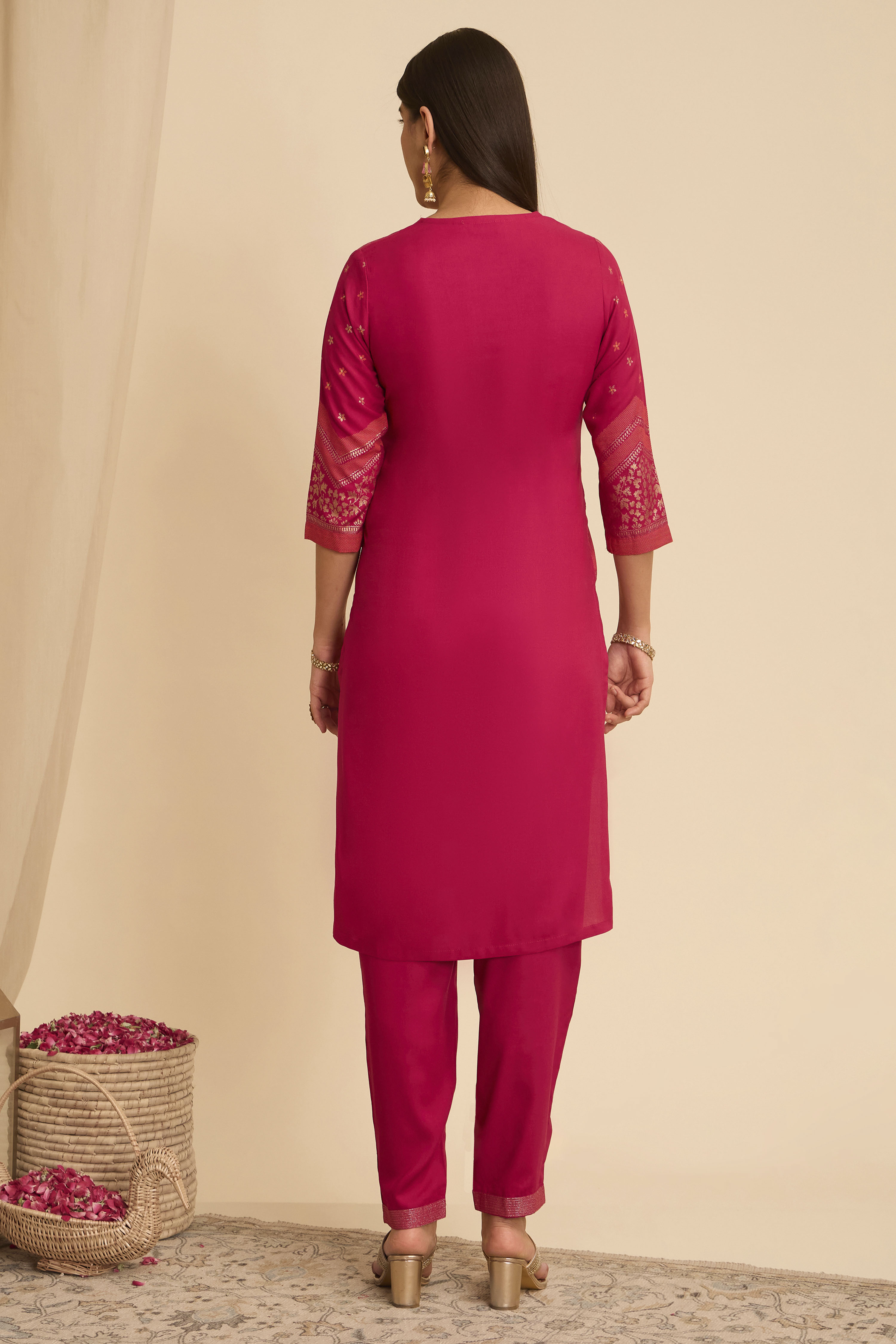 Brown Viscose Rayon Straight Printed  image number 4