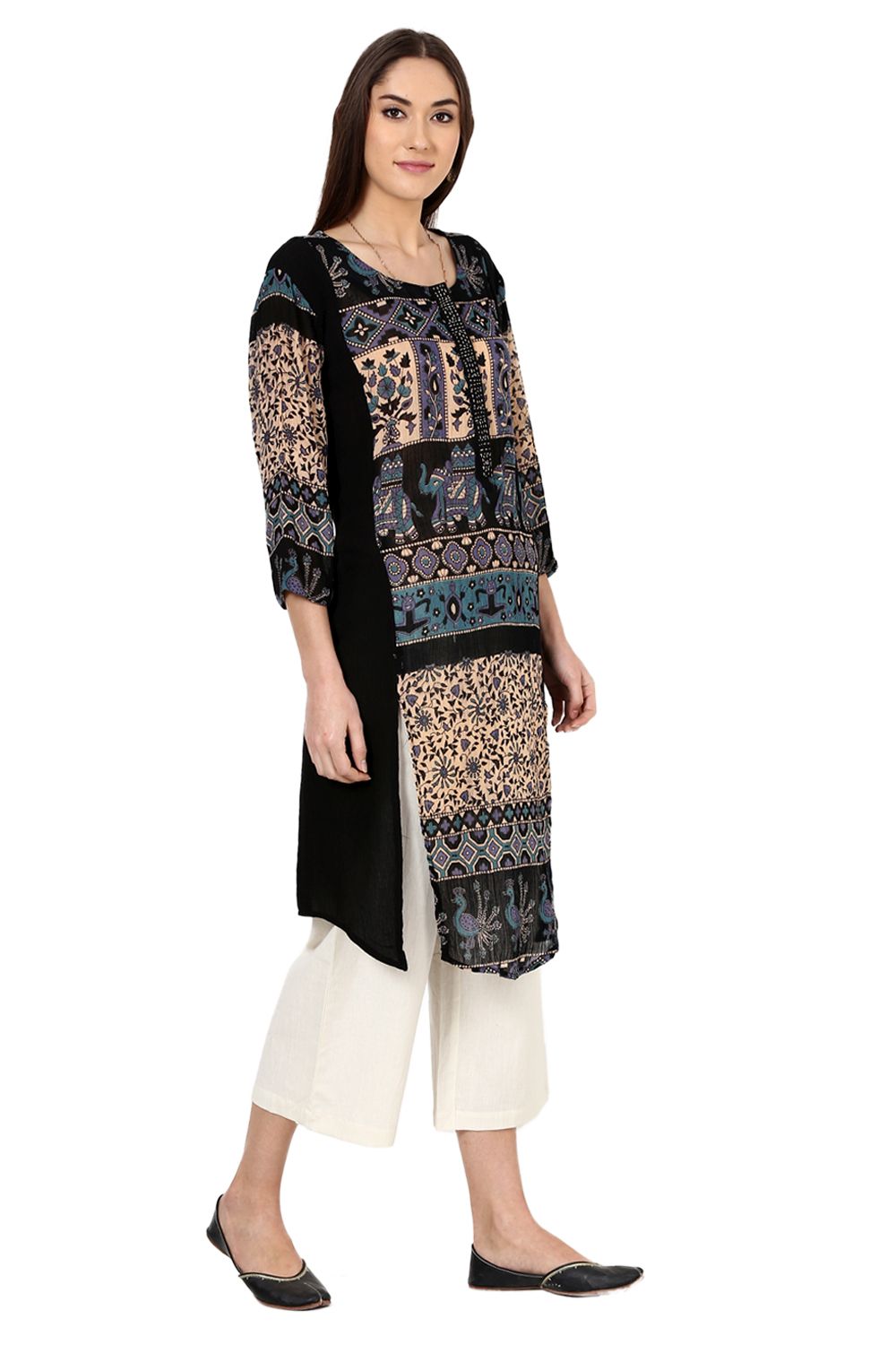 Black Straight Viscose Rayon Kurta image number 3