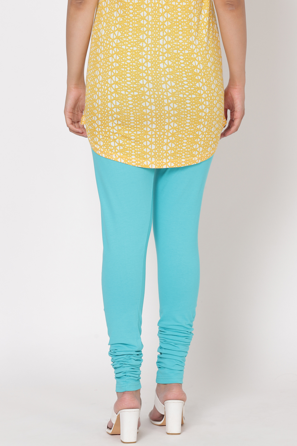 Turquoise Cotton Leggings image number 4