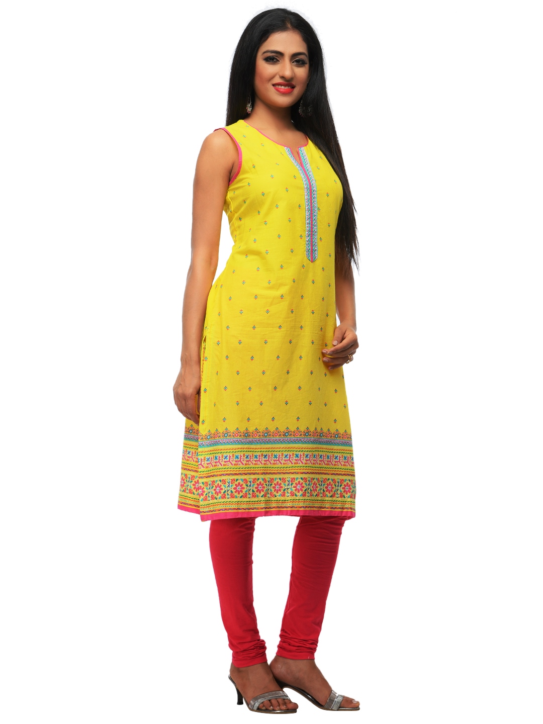 Lime Cotton Straight Kurta image number 2