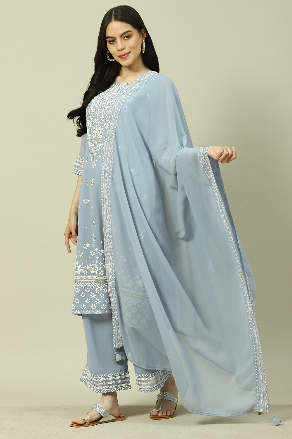Blue Cotton Blend Palazzo image number 0