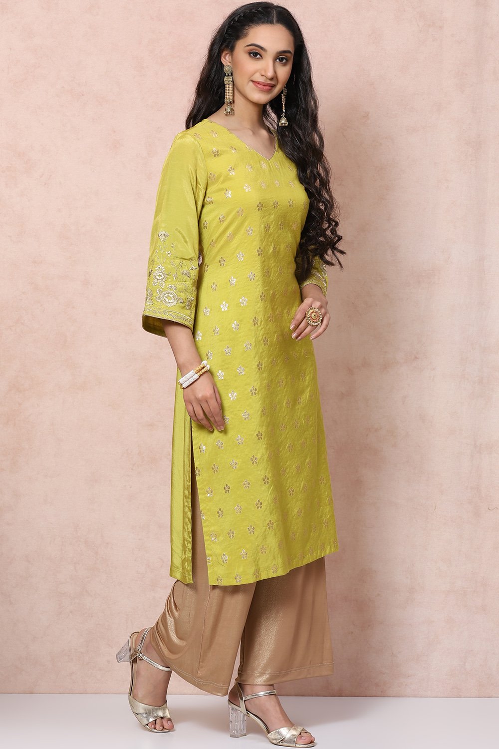 Lime Green Viscose Straight Kurta image number 3