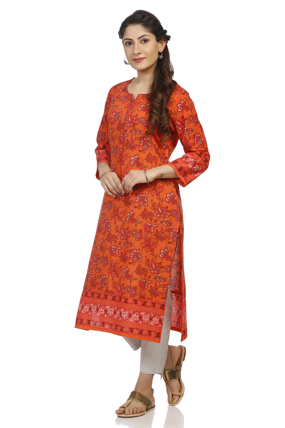 Peach Straight Cambric Cotton Kurta image number 2