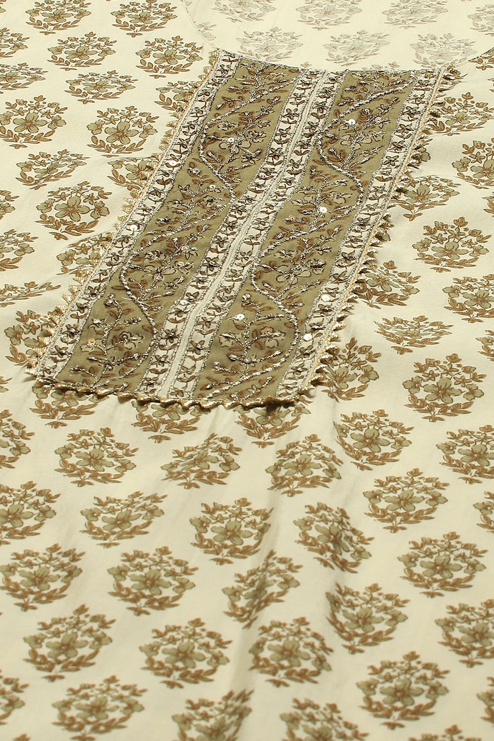Ivory Printed Straight Kurta & Pants Suit Set image number 1