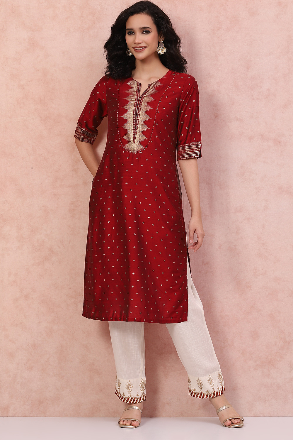 Red Art Silk Straight Kurta image number 0