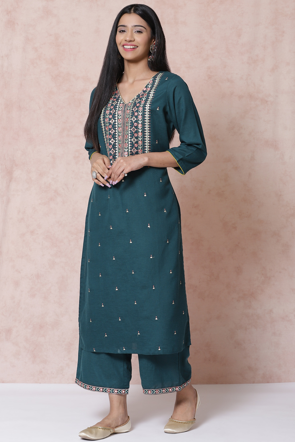 Bottle Green LIVA Straight Kurta image number 2