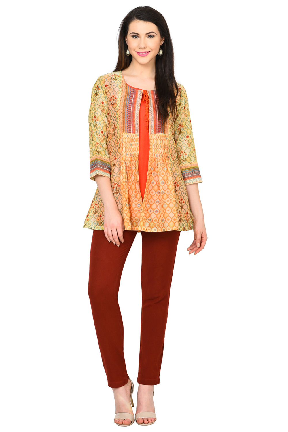 Orange Straight Polyester Indie Top image number 1