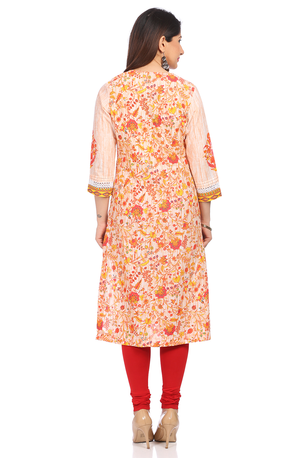 Green Cotton A-Line Kurta image number 4