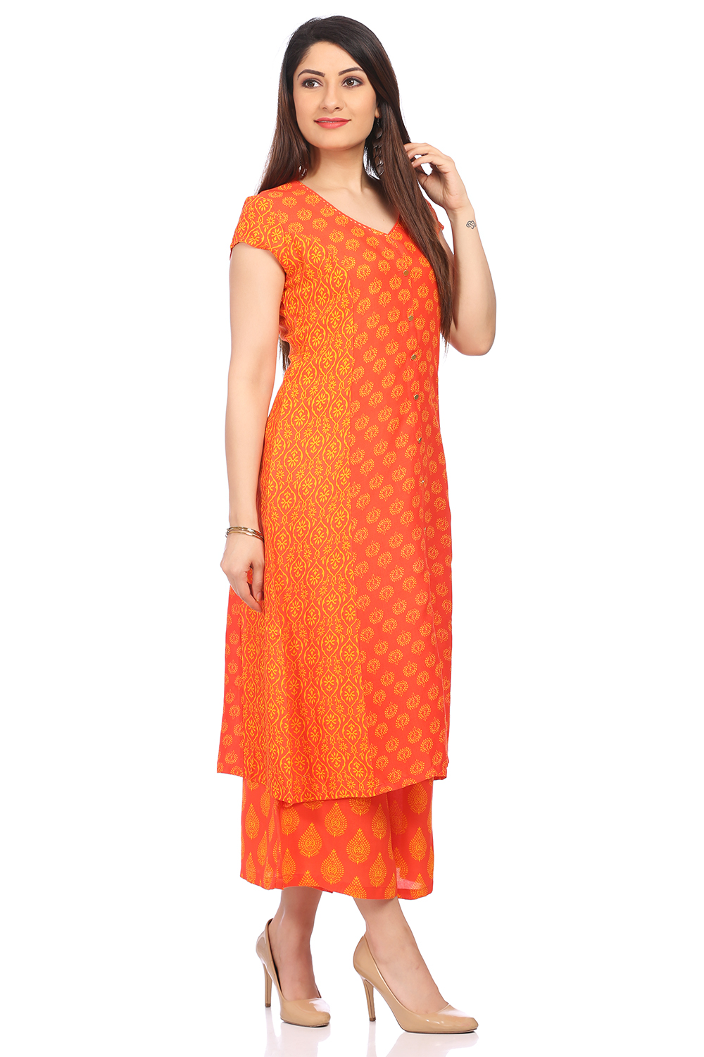 Coral Viscose A-Line Kurta image number 2