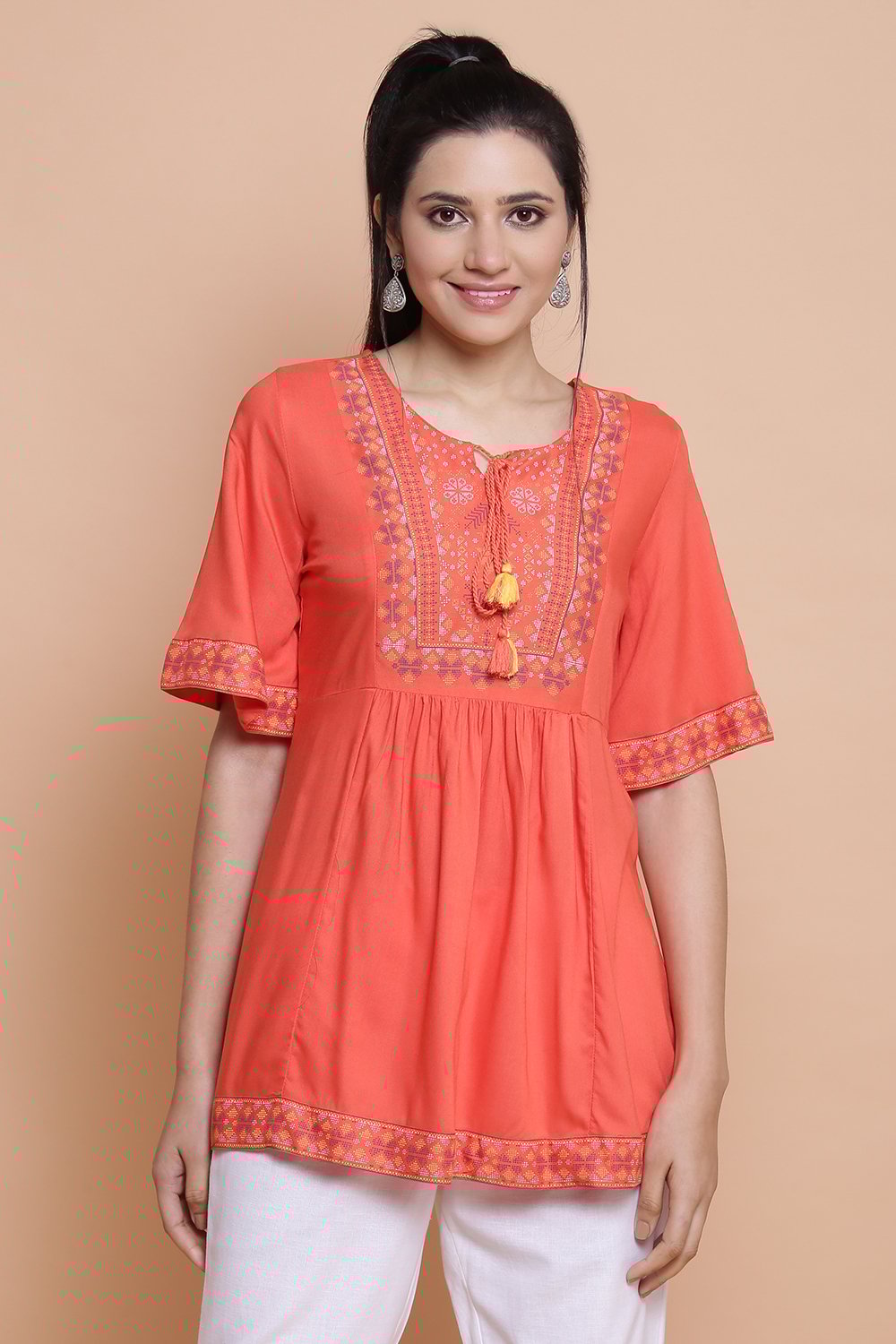Coral Viscose Rayon Short Top image number 0