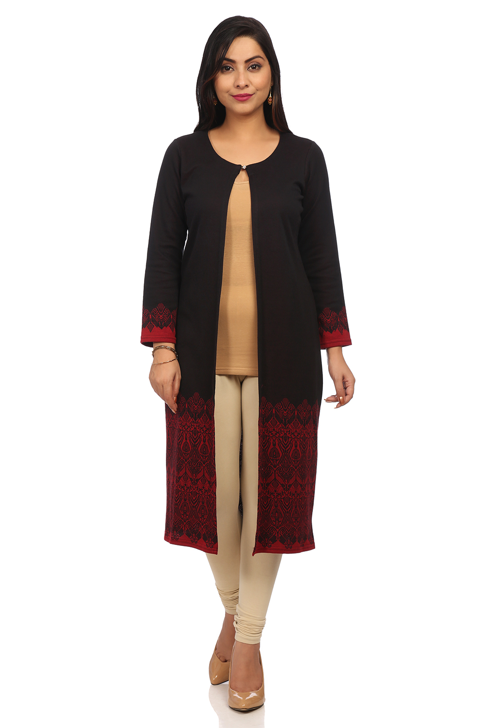 Black Straight Poly Cotton Shrug image number 0