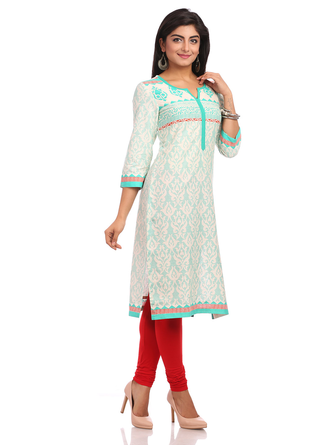 Beige Straight Cotton Kurta image number 2