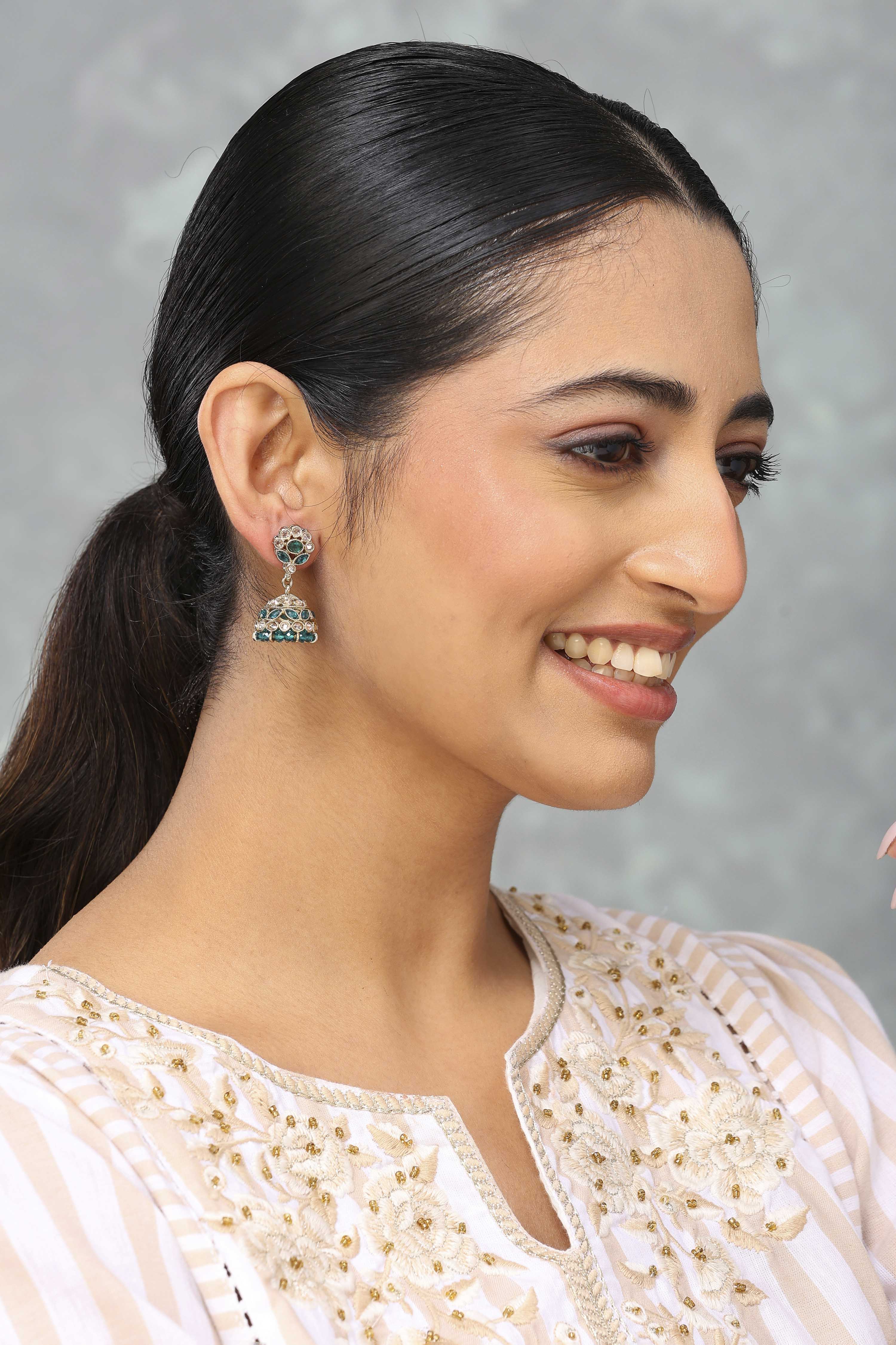 Green Brass Jhumka image number 3