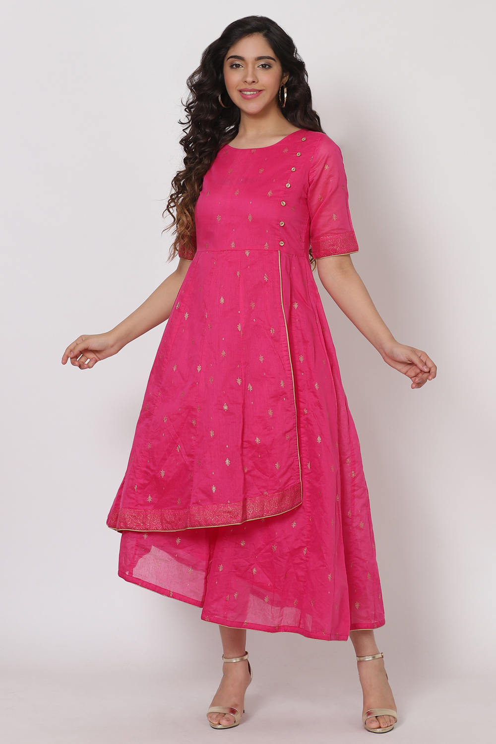 Pink Polyster Poly Chanderi Dress image number 0