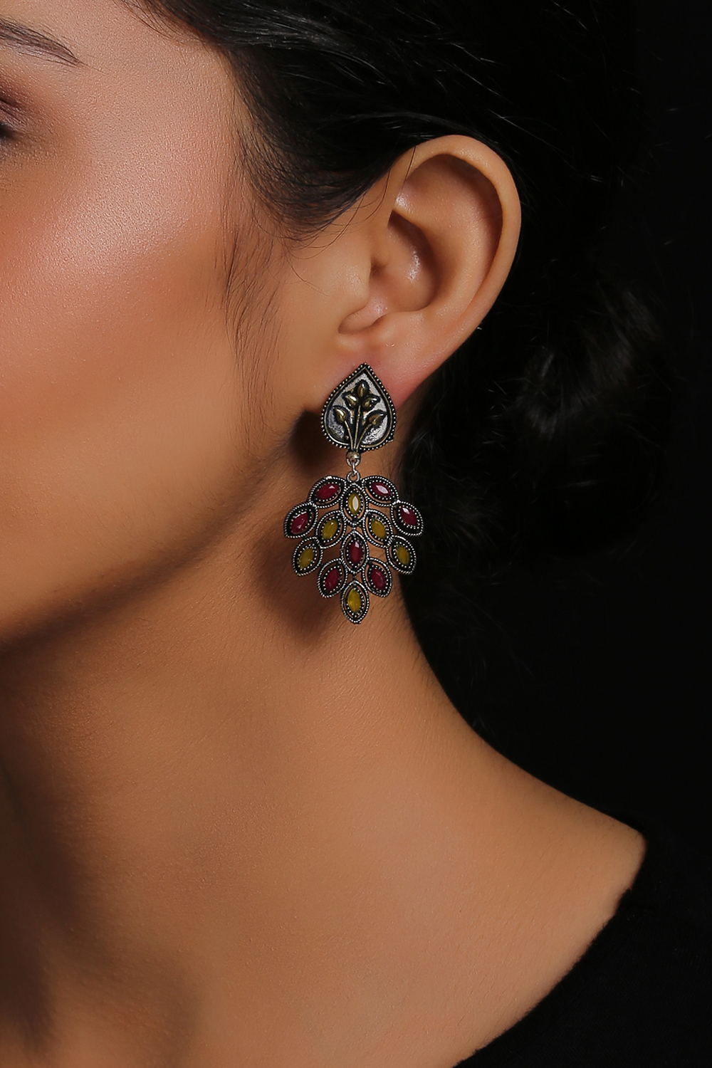 Yellow and Light Green Metal Brass Earring image number 1