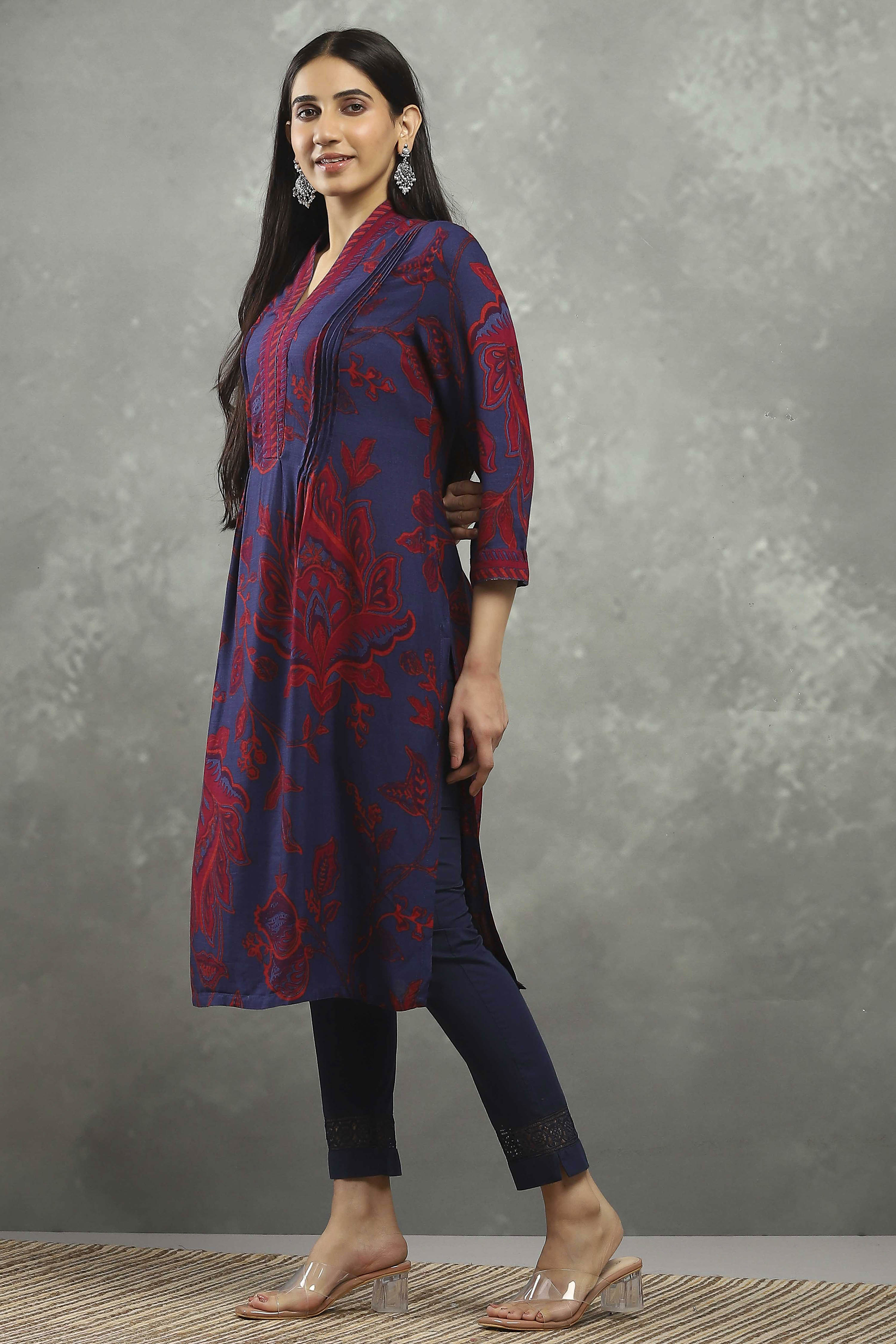 Blue Viscose Rayon Printed Straight Kurta image number 2