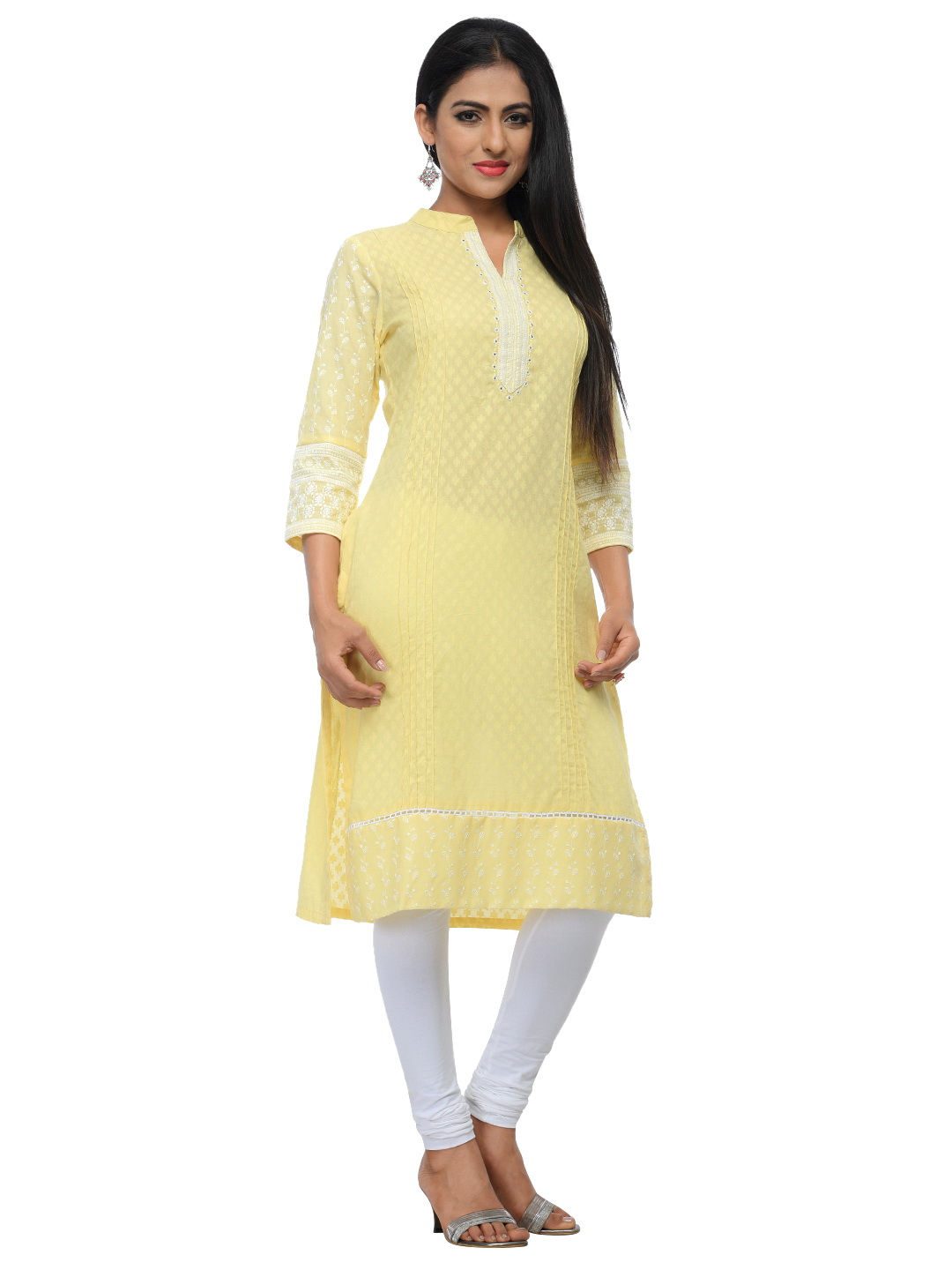 Light Yellow Cotton Straight Kurta image number 1
