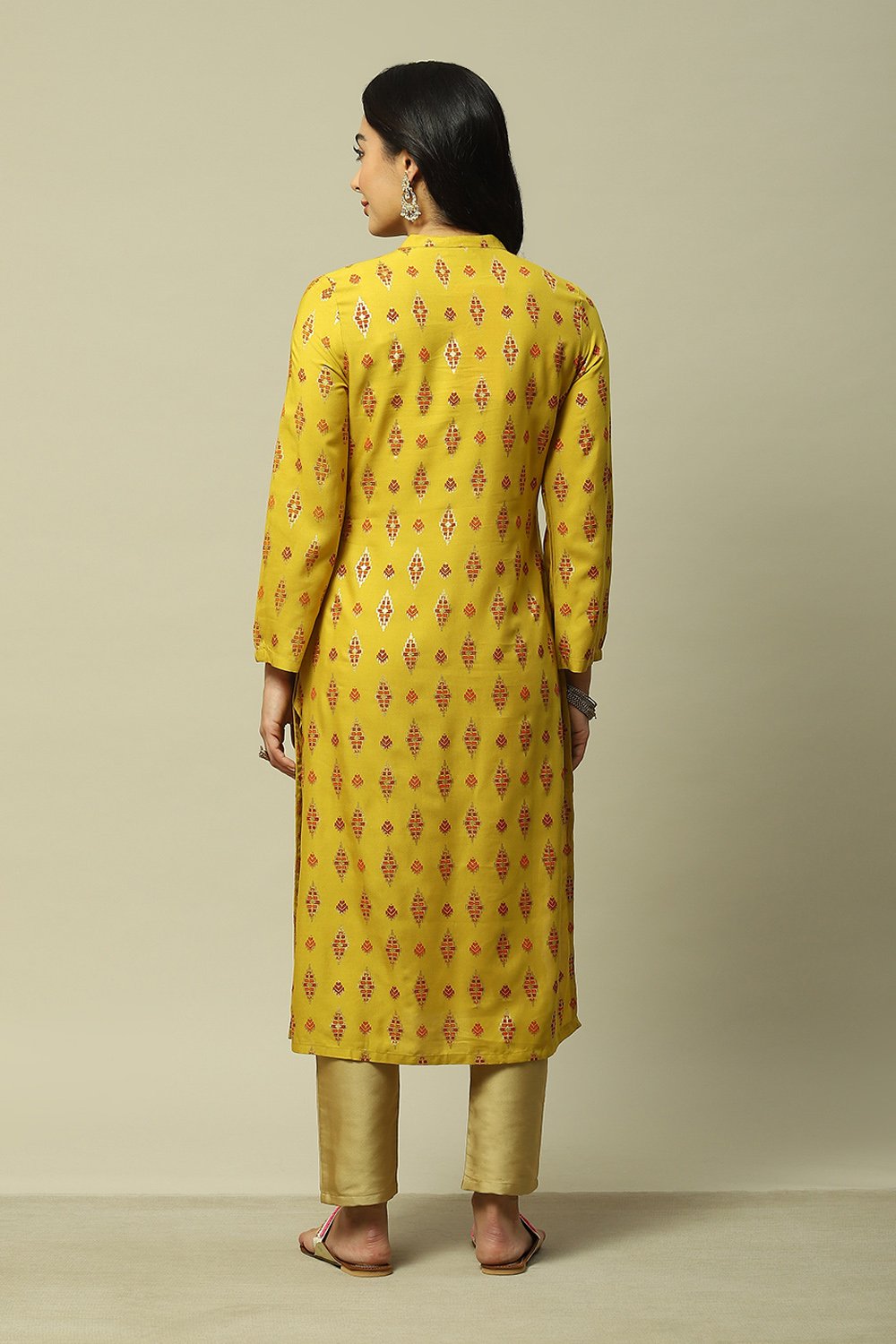 Lime Green LIVA Straight Printed Kurta image number 3