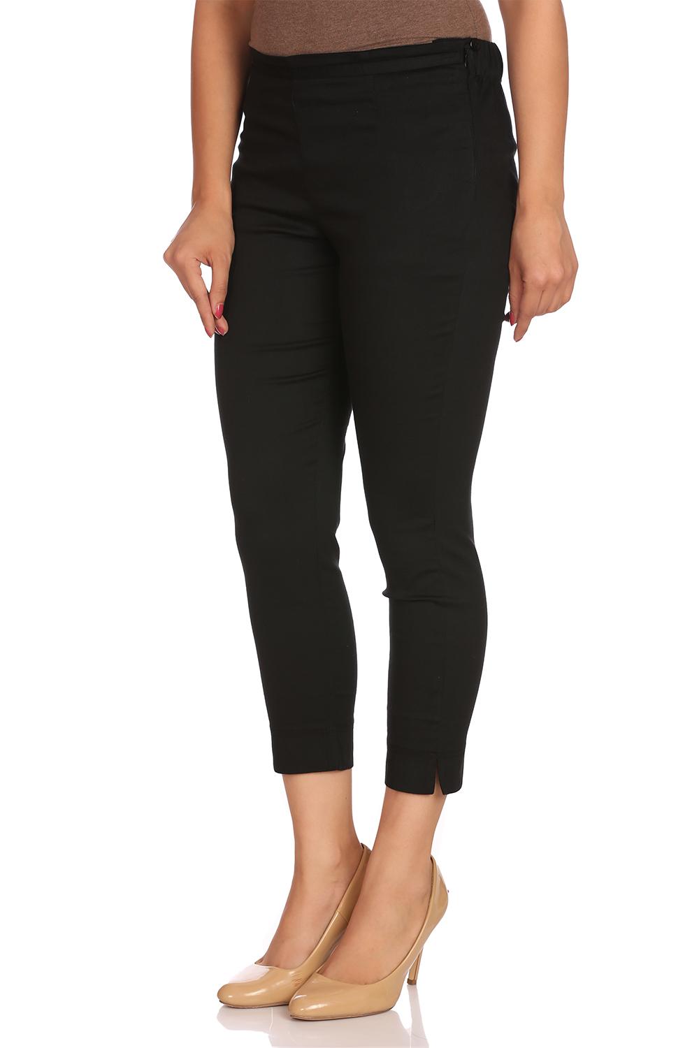 Black Cotton Slim Pants image number 1