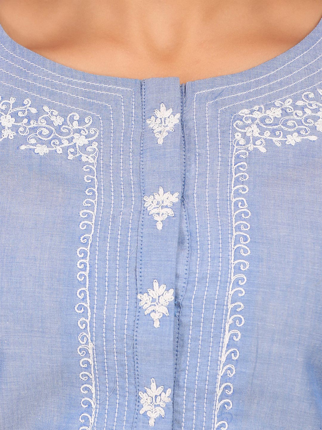 Blue Cotton Straight Kurta image number 4