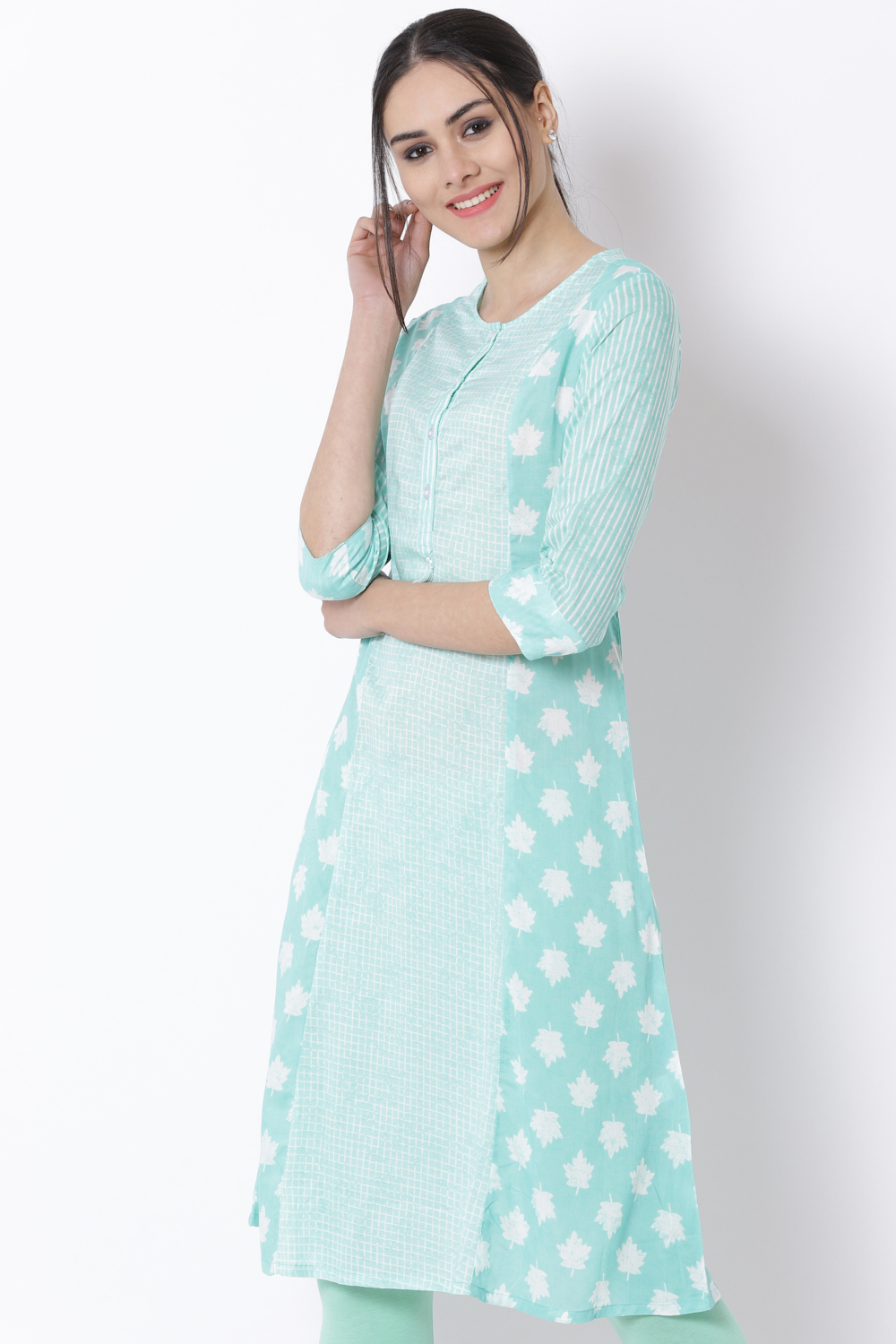 Green Viscose A-Line Kurta image number 3