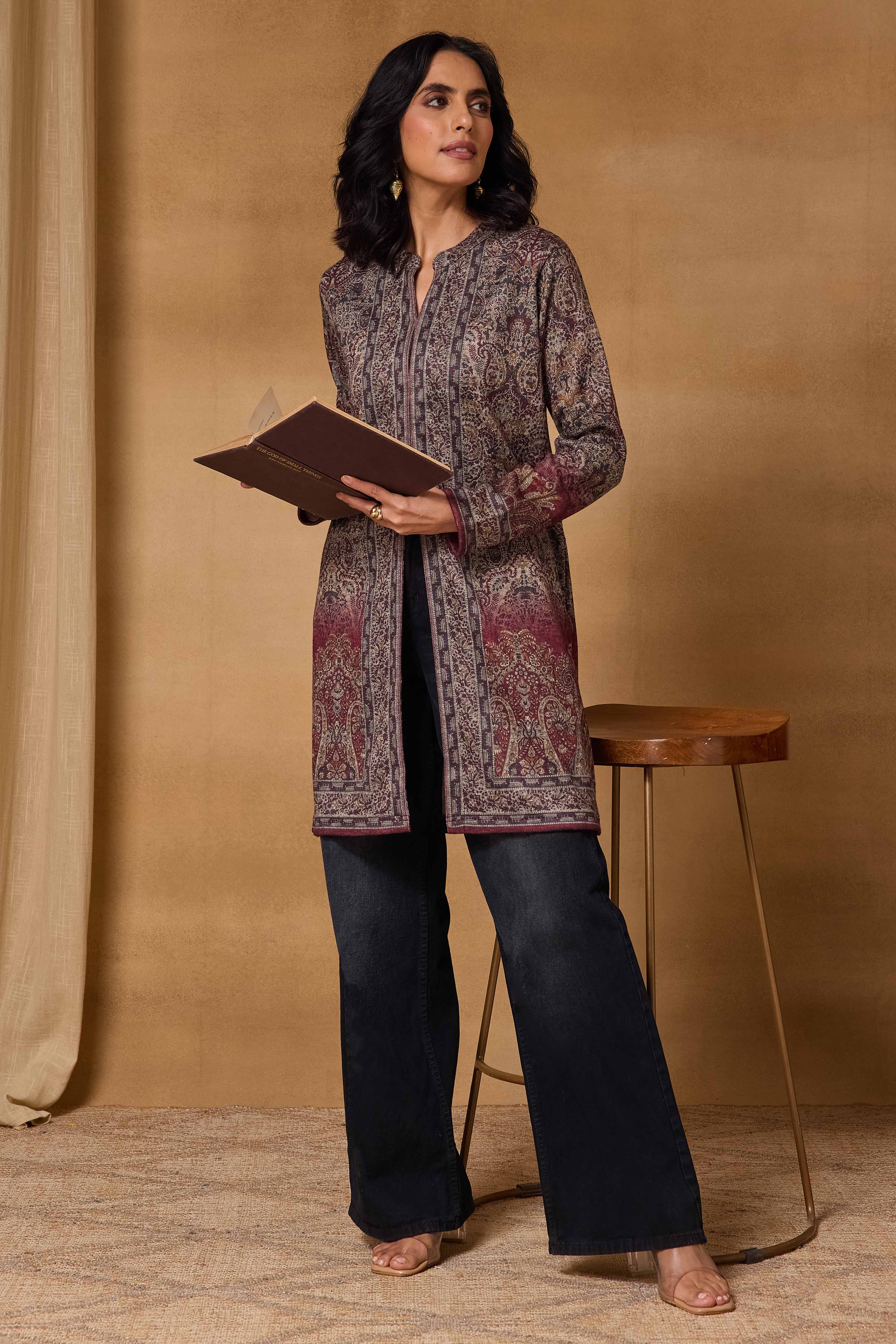 Maroon Polyester Regular Printed Cape image number 0