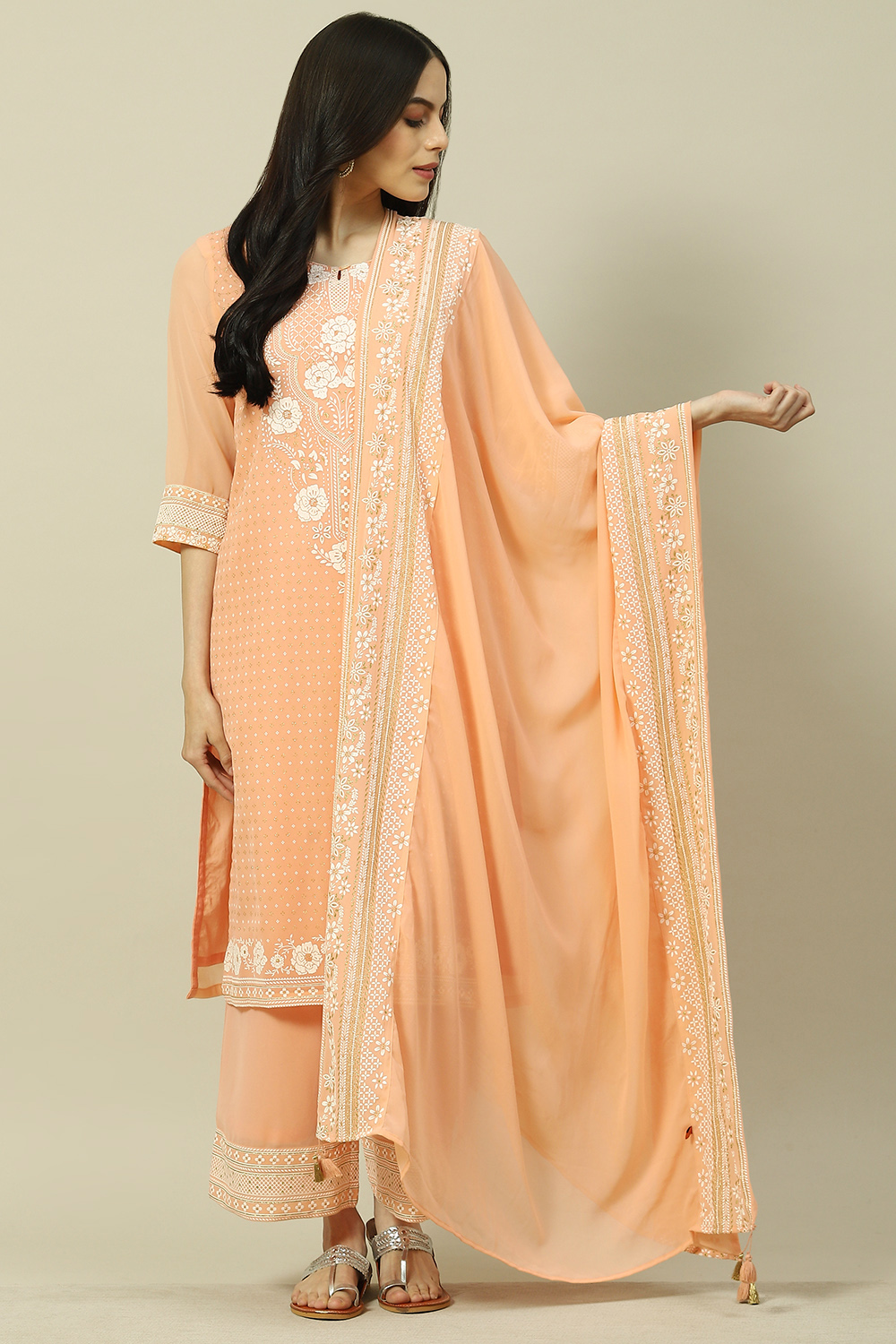 Peach Cotton Blend Straight Kurta image number 0