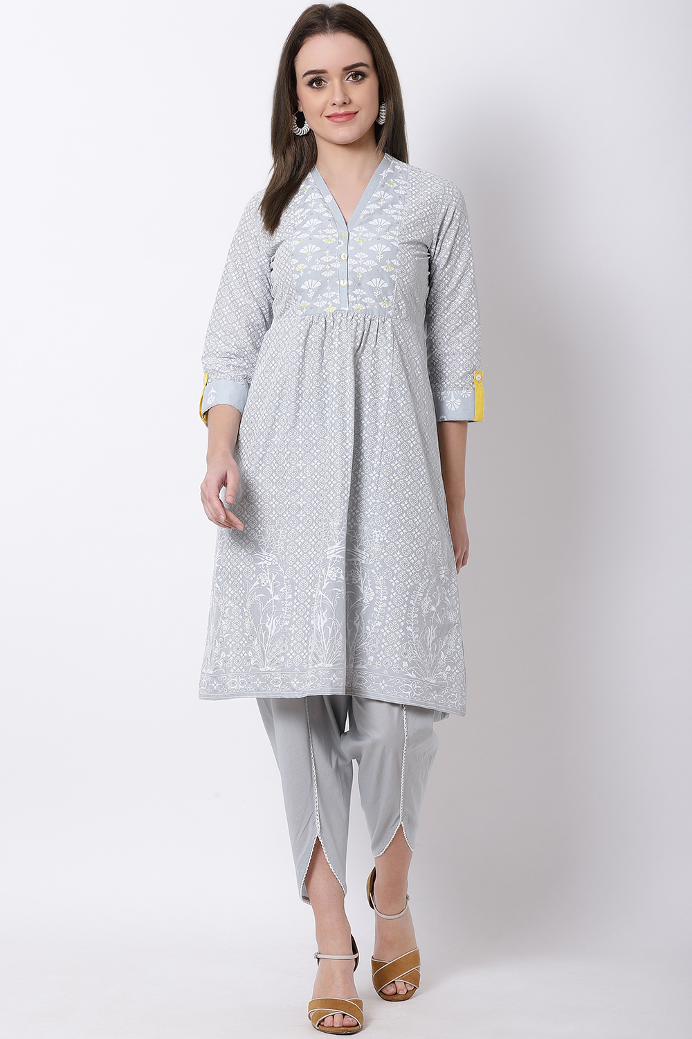 Grey Cotton Flared Printed Tunic image number 0