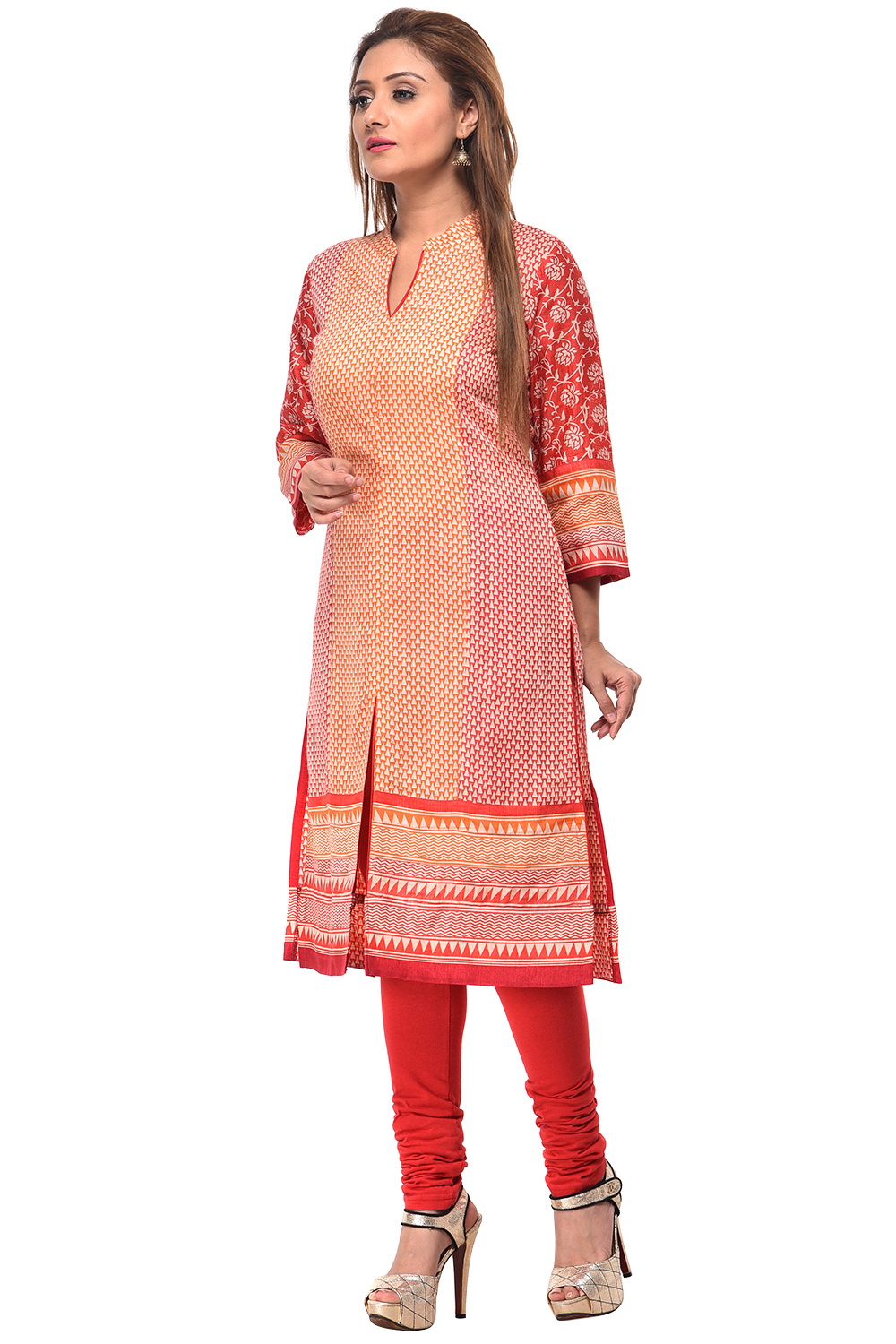 Red Straight Cotton Kurta image number 1