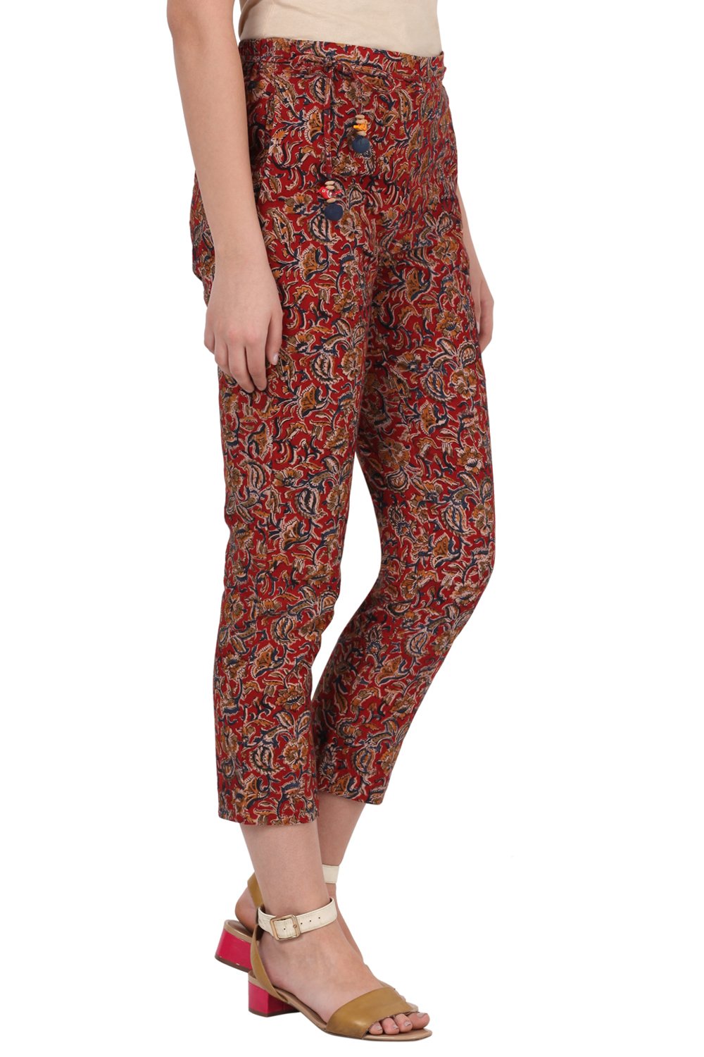 Maroon Cotton Flex Slim Pants image number 3