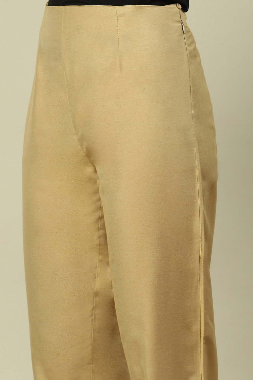 Gold Viscose Straight Solid Slim Pants image number 1