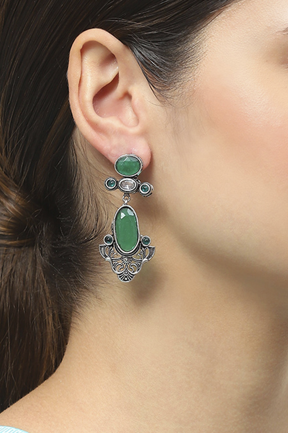 Apple Green Oxidised Alloy Earrings image number 1