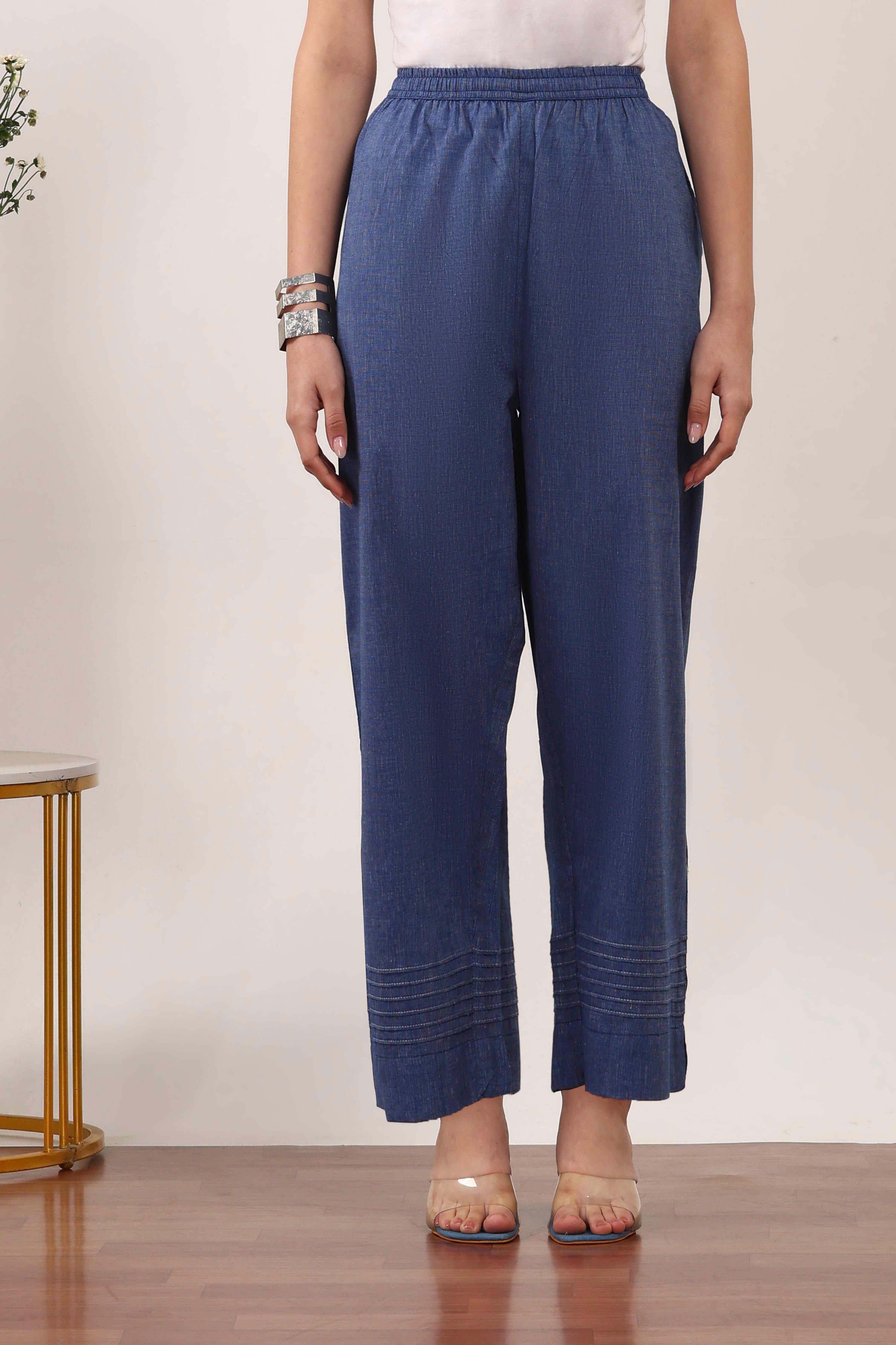 Blue Cotton Palazzos & Culottes image number 5