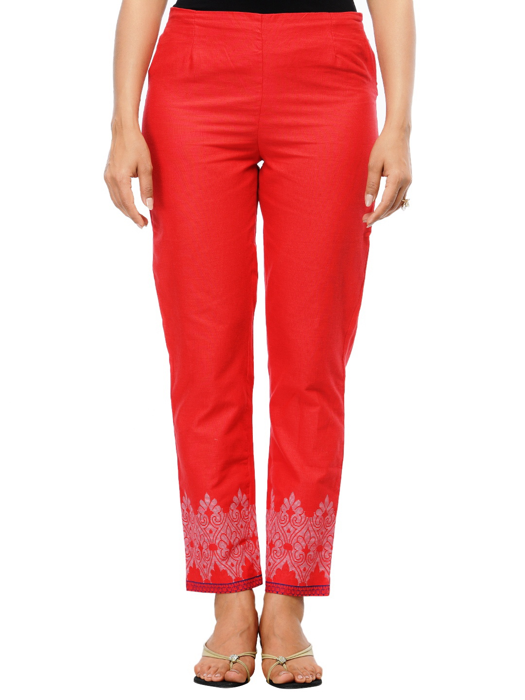 Red Cotton Straight Pants image number 0