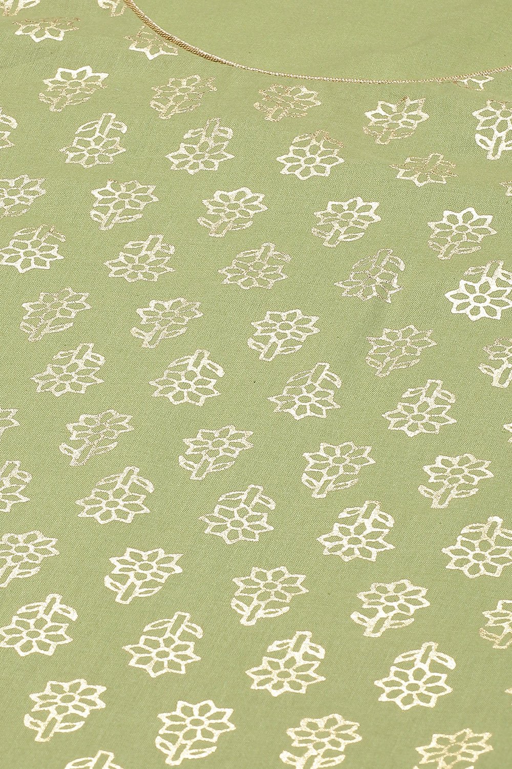 Olive Green Cotton Straight Suit Set image number 1