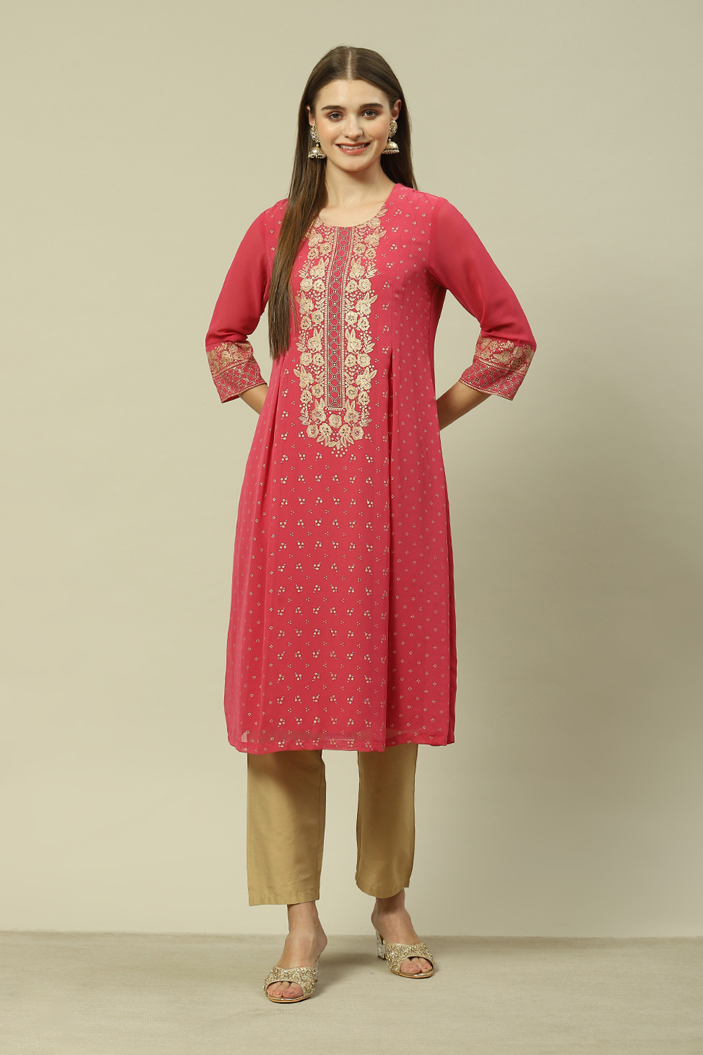 Pink Polyester Straight Printed Kurta image number 5