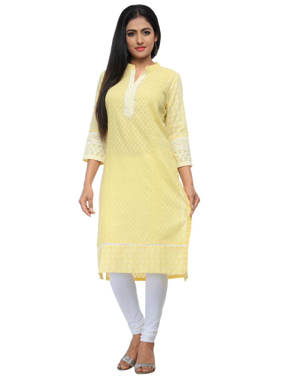 Light Yellow Cotton Straight Kurta image number 0