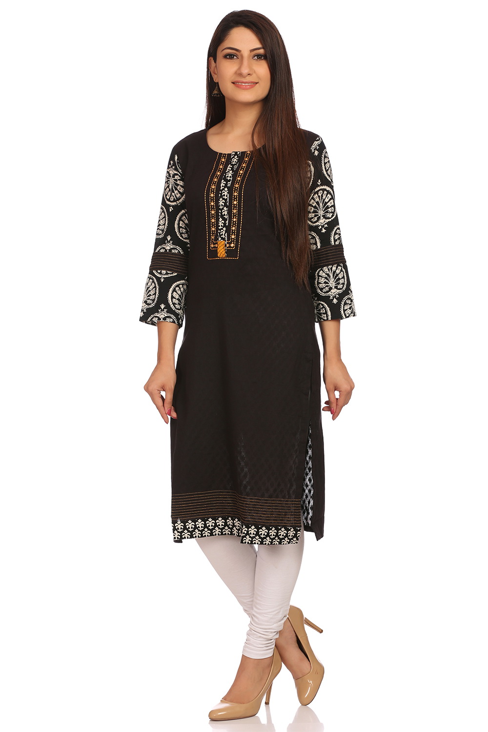 Black Straight Cotton Kurta image number 2