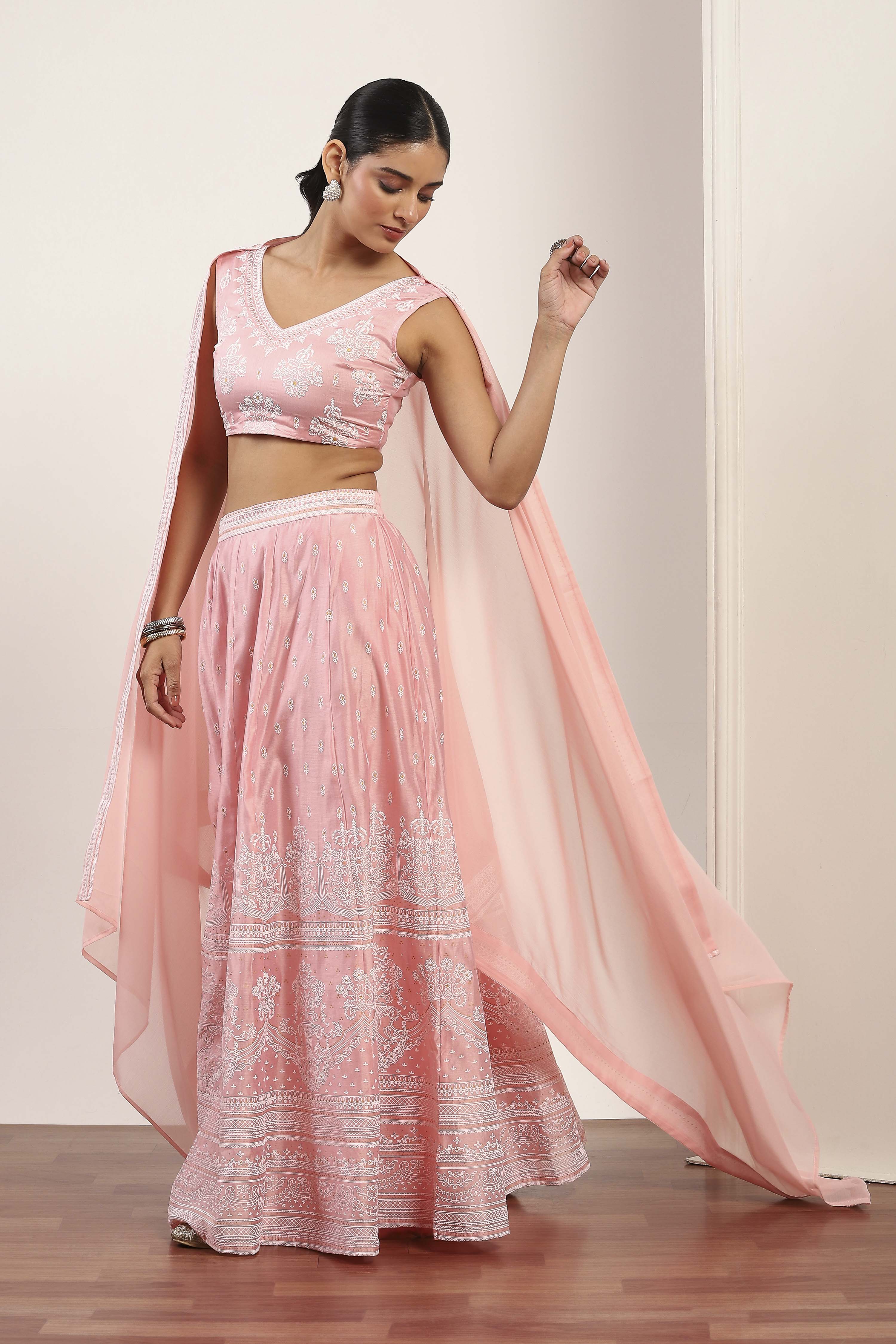 Pink Polyester Kalidar Lehenga Set image number 3