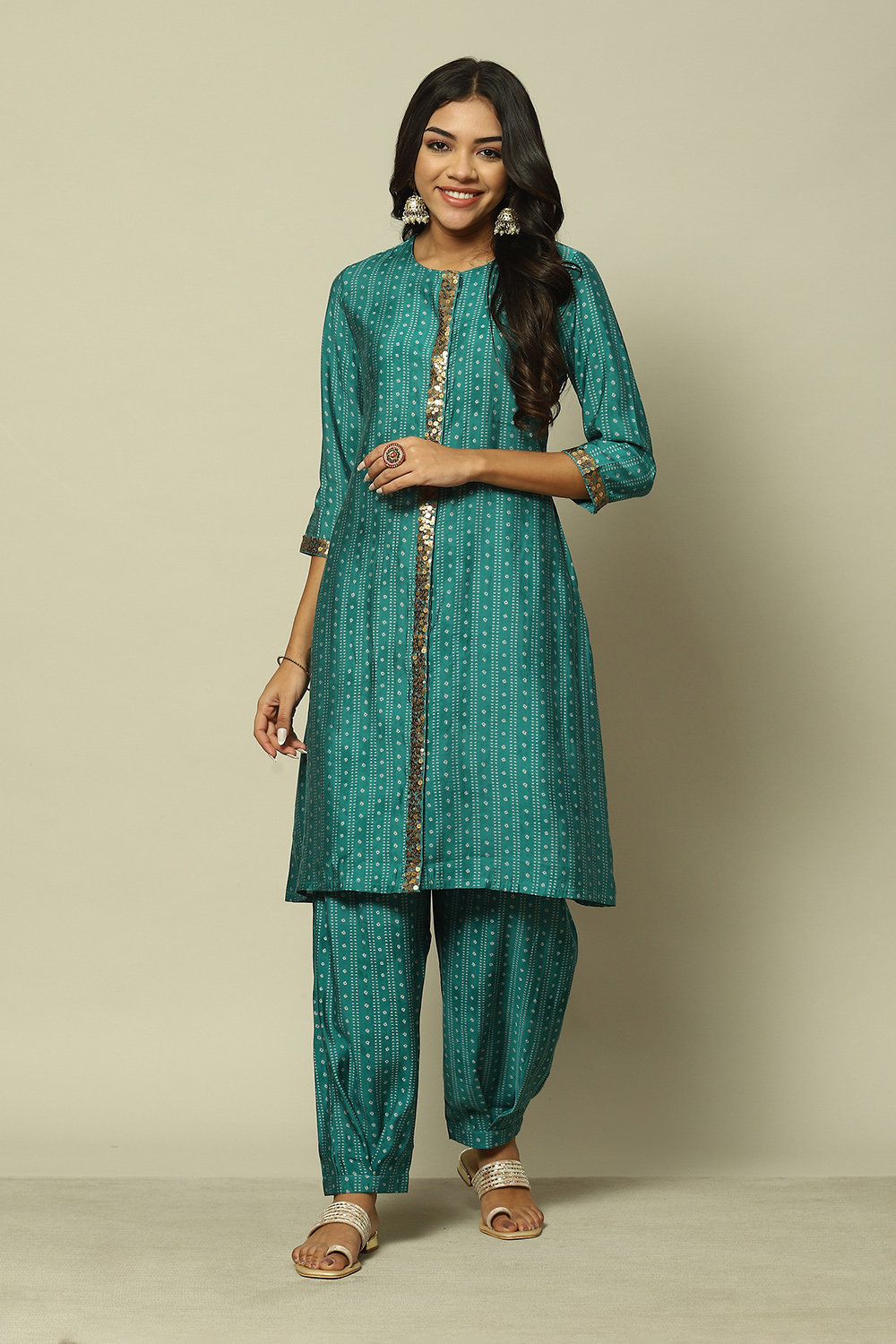 Green LIVA LIVA Straight Printed Kurta Palazzo Suit Set image number 0